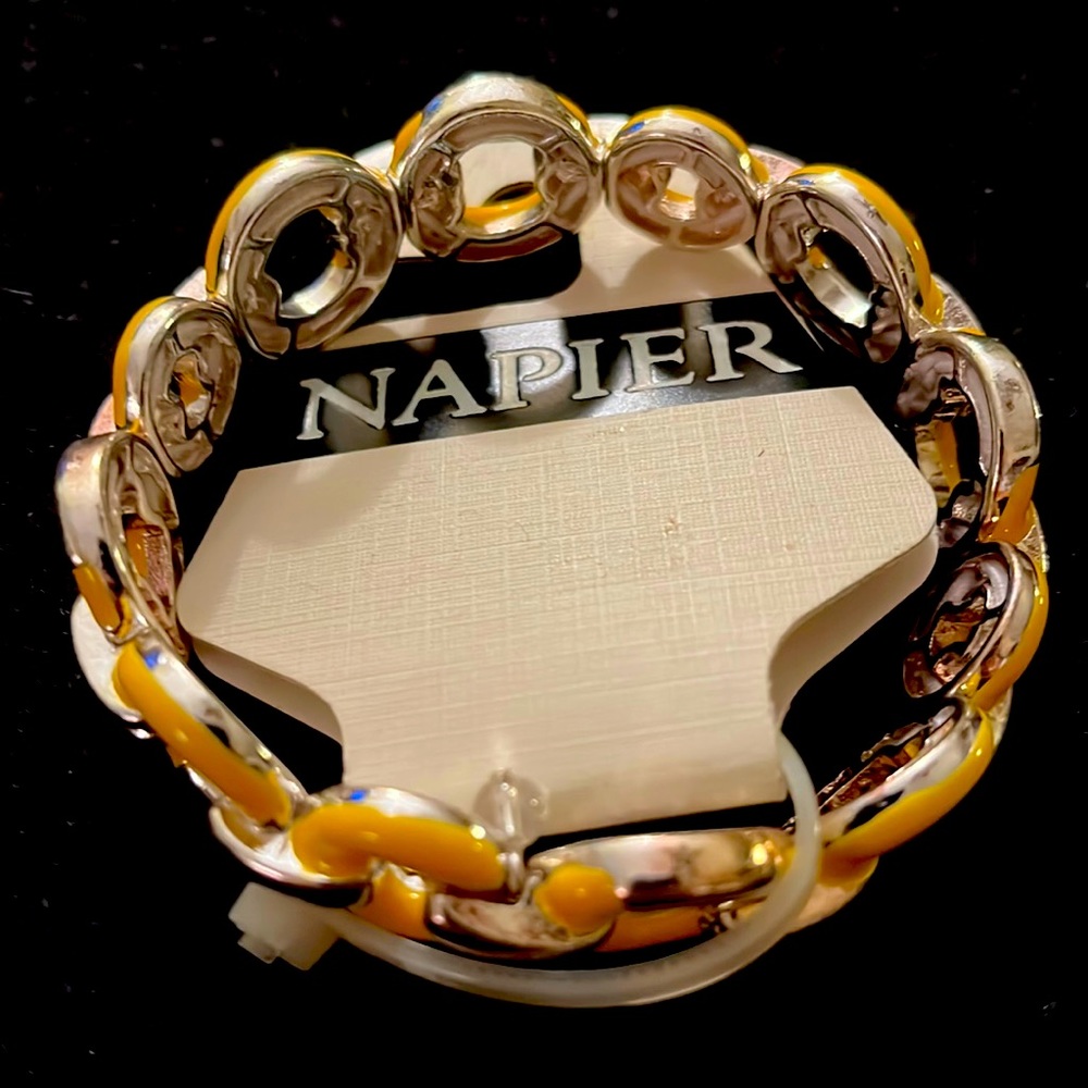 NWT Napier Yellow Enamel and Silver Tone Stretchy Link Bracelet